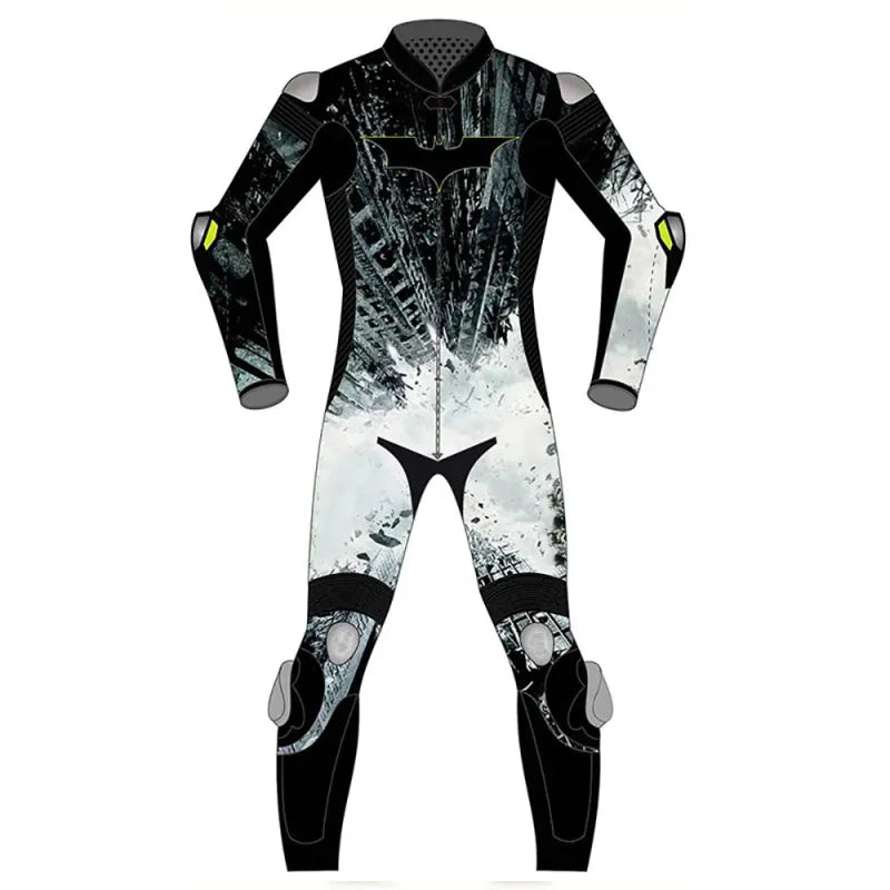 BATMAN / BLACK WHITE / 3D Printed 1 PIECE MOTORBIKE RACING JUMPSUIT