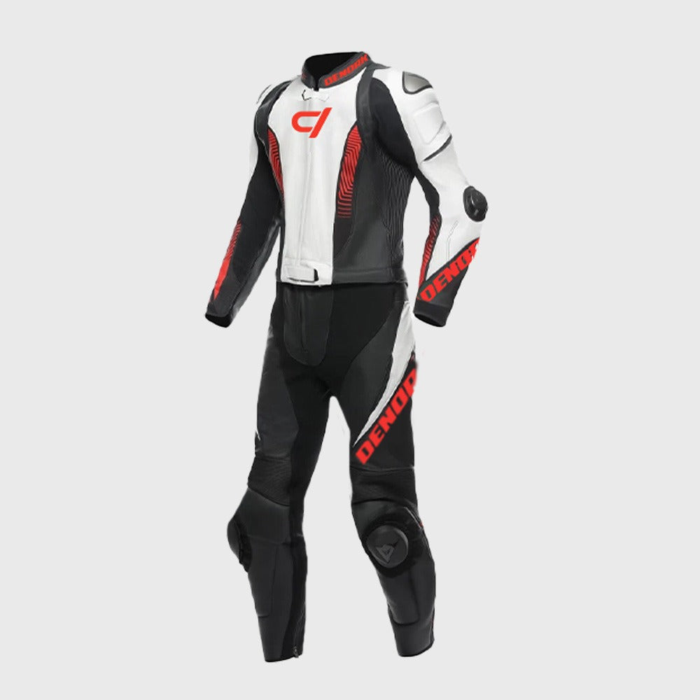 SPECTRE / BLACK WHITE RED / MOTORBIKE RACING LEATHER SUIT