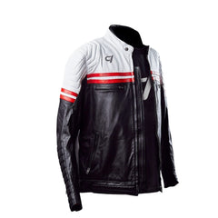 VELOCITY / BLACK WHITE RED / SEMI MOTORCYCLE COWHIDE LEATHER JACKET