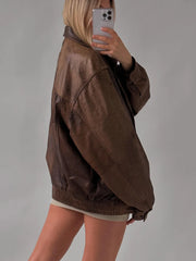 Women Handmade Brown Oversize Bomber Lambskin Soft Real Leather Jacket, Fashion Leather Jacket