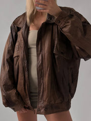 Women Handmade Brown Oversize Bomber Lambskin Soft Real Leather Jacket, Fashion Leather Jacket