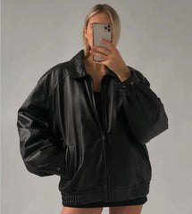 Women Handmade Black Bomber Lambskin Soft Real Leather Jacket, Genuine Leather Jacket