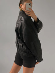 Women Black Oversize Bomber Lambskin Soft Real Leather Jacket, Genuine Leather Jacket