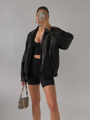 Women Black Oversize Bomber Lambskin Soft Real Leather Jacket, Genuine Leather Jacket