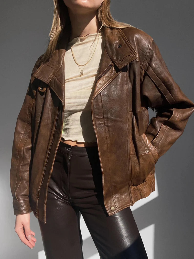 90s Women's Vintage Oversized Jacket, Ladies Leather Jacket, Ladies Fashion Jacket