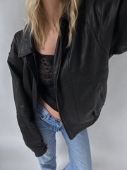 Women Handmade Black Oversize Bomber Lambskin Soft Real Leather Jacket