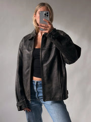 90s Women's Vintage Oversized Jacket, Ladies Slim Fit Genuine Leather Jacket