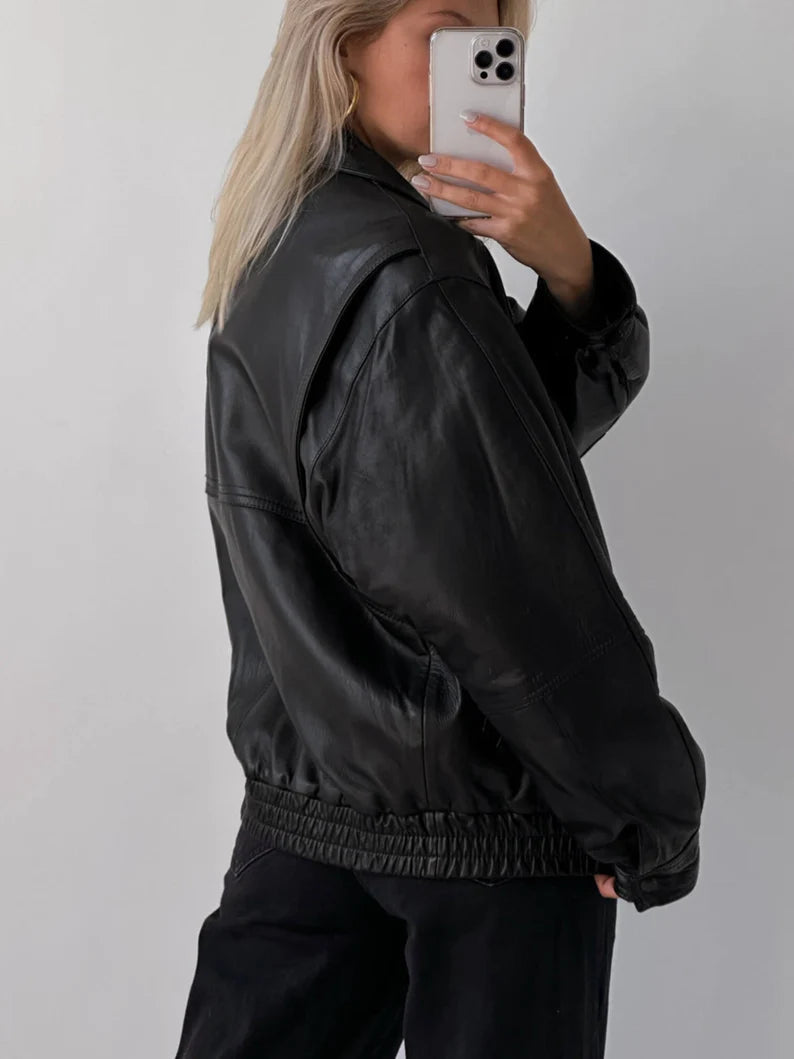 Women Oversize Bomber Handmade Lambskin Soft Genuine Leather Jacket, Ladies Biker Jacket