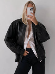 Women Oversize Bomber Handmade Lambskin Soft Genuine Leather Jacket, Ladies Biker Jacket