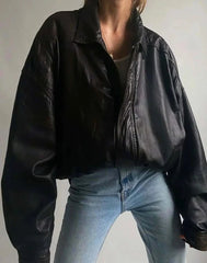 Women Handmade Black Oversize Bomber Lambskin Soft Real Leather Jacket, Genuine Leather Jacket