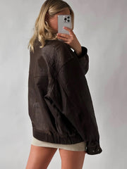 Women Handmade Brown Oversize Bomber Lambskin Soft Real Leather Jacket | Genuine Leather Jacket