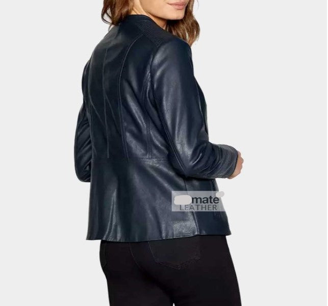 WOMEN’S NAVY BLUE SLIMFIT LEATHER JACKET - STYLISH OUTERWEAR